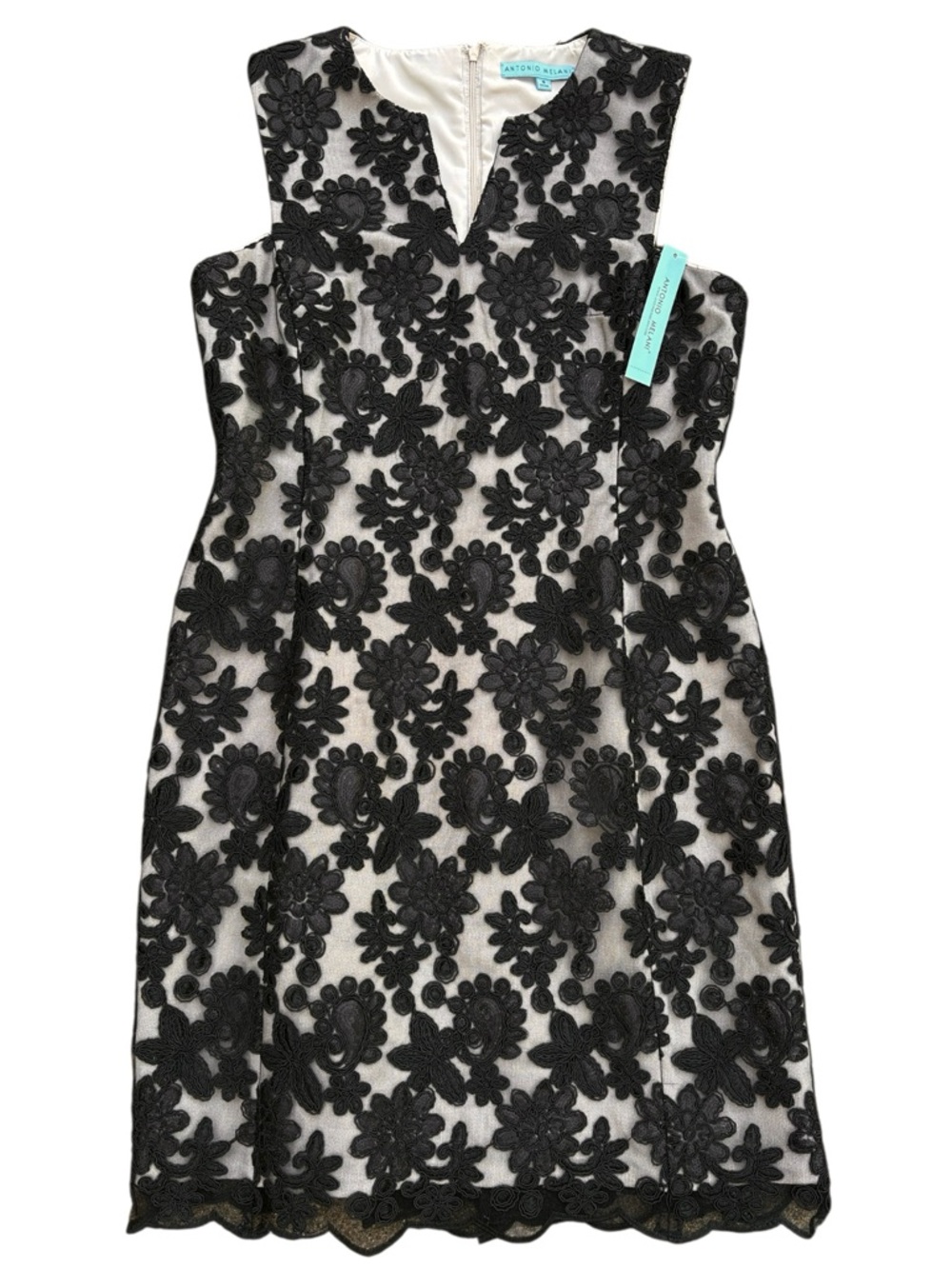 NWT Antonio Melani Jodie Black Floral Lace Sheath Dress Size 8 Retail $199.00